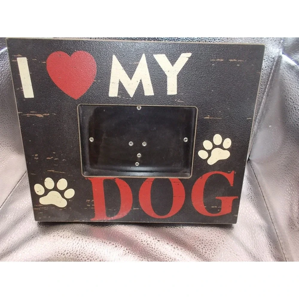 Rustic I Love My Dog Wooden Picture Frame 4x6 Horizontal Pet Decor Distressed